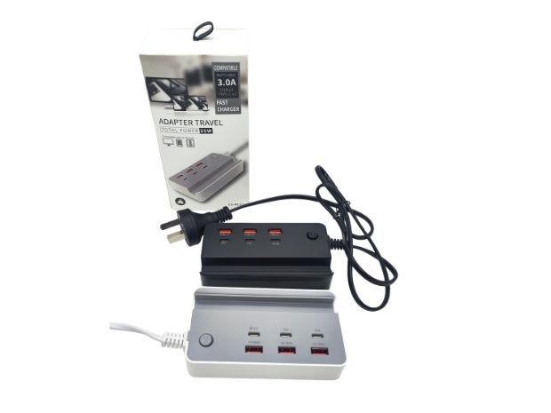 &u+ CARGADOR CELULAR ZAPATILLA 35W USB X3 + TC X3 + BASE CELULAR
